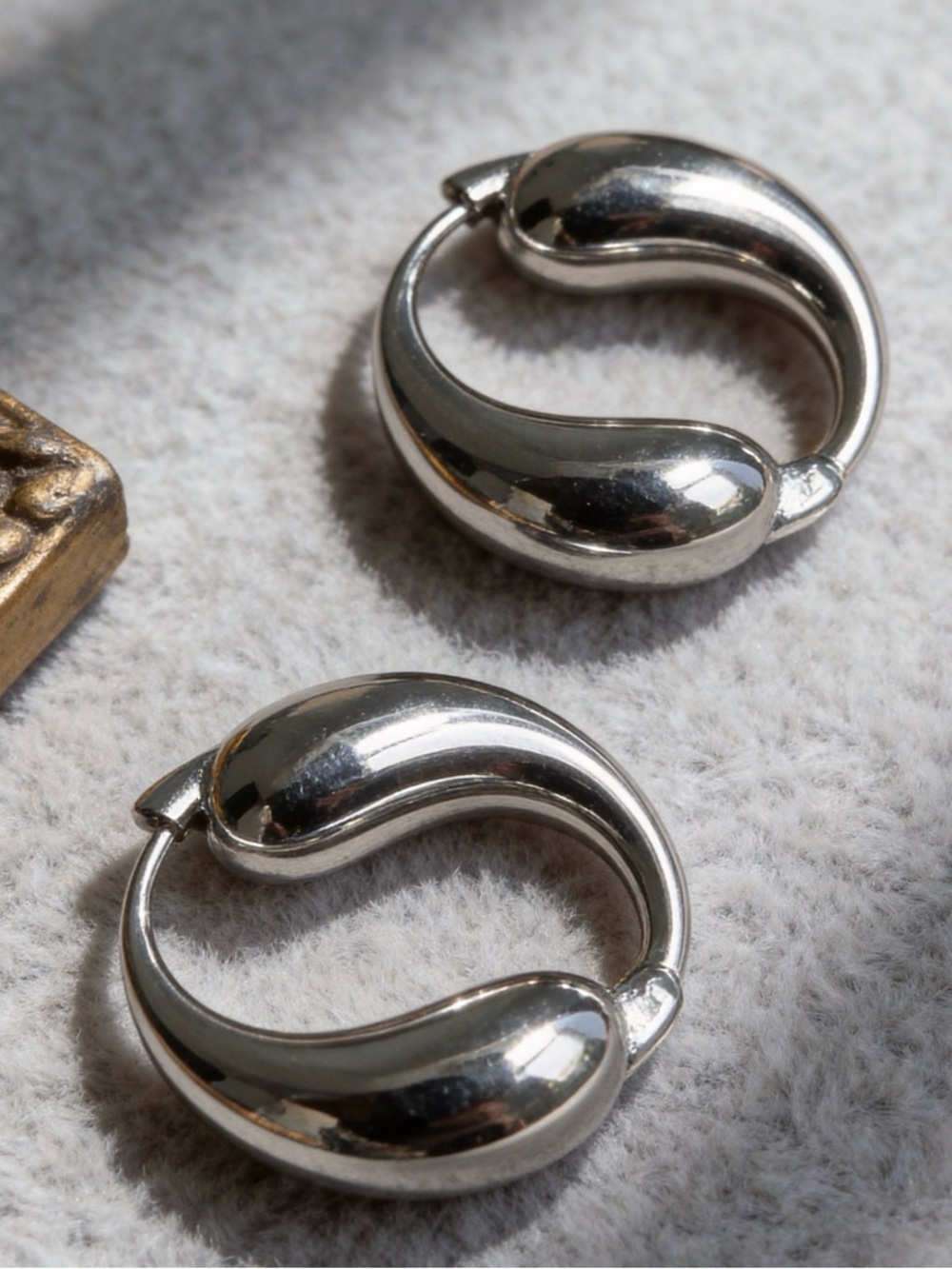 Polished Silver Sculpted Hoop Earrings - Modern Sculpted Hoops